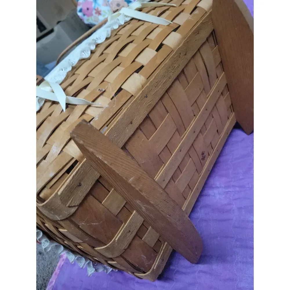 VINTAGE Longaberger Basket Doll Rocking Cradle 1991 with Handles 13